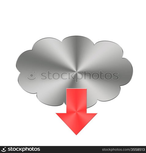 Illustration with a metal download button on a white background.