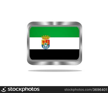 Illustration with a metal Extremadura flag on white background.