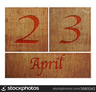 Illustration with a wooden calendar April 23.