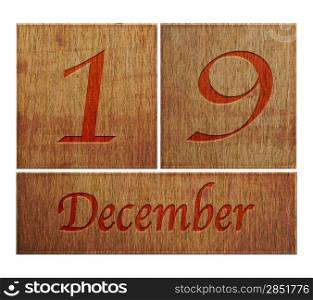 Illustration with a wooden calendar December 19.