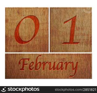 Illustration with a wooden calendar February 1.