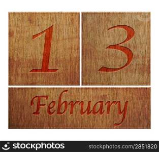 Illustration with a wooden calendar February 13.