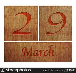 Illustration with a wooden calendar March 29.