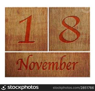 Illustration with a wooden calendar November 18.