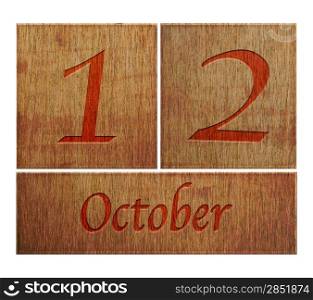 Illustration with a wooden calendar October 12.