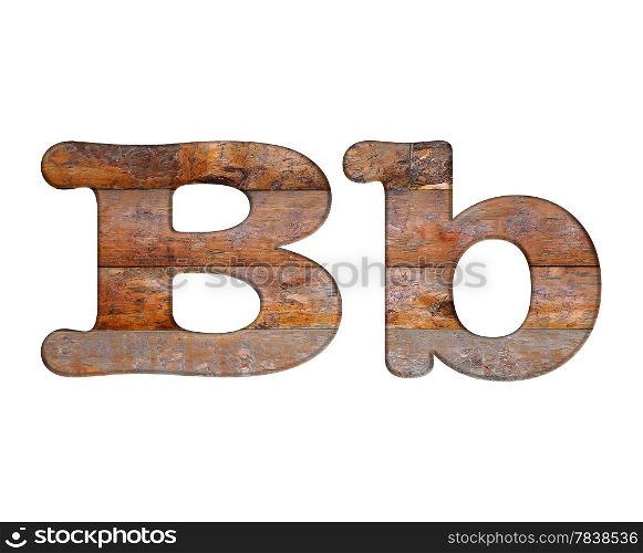 Illustration with B letter in wooden on white background.