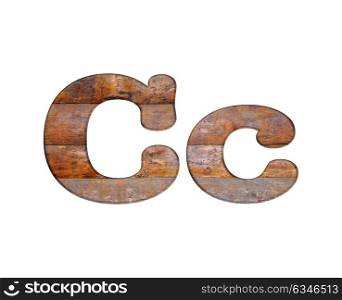 Illustration with C letter in wooden on white background.