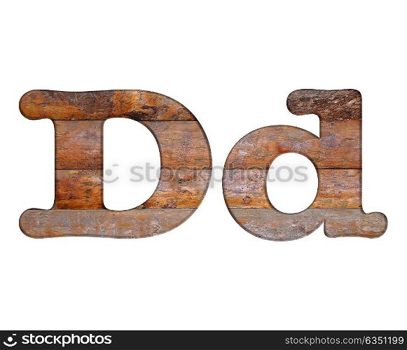 Illustration with D letter in wooden on white background.