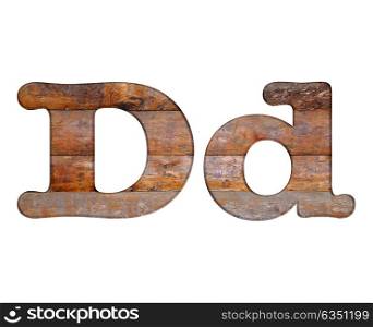 Illustration with D letter in wooden on white background.
