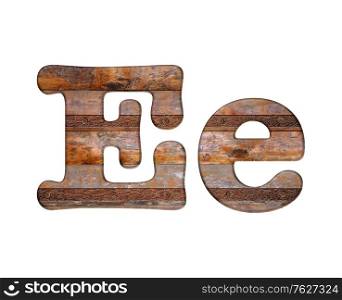 Illustration with E letter in wooden and rusty metal.