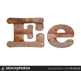 Illustration with E letter in wooden on white background.