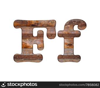 Illustration with F letter in wooden and rusty metal.