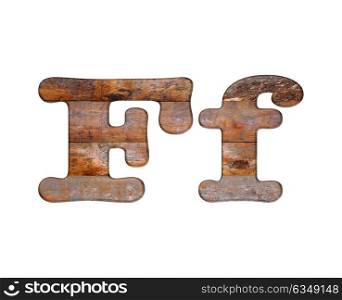 Illustration with F letter in wooden on white background.