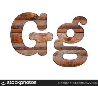 Illustration with G letter in wooden and rusty metal.