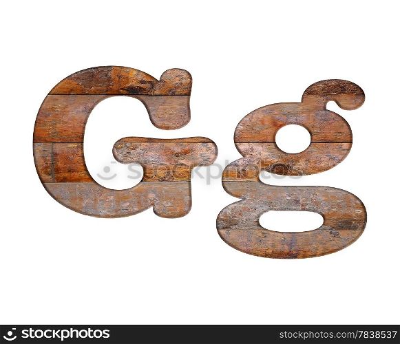 Illustration with G letter in wooden on white background.