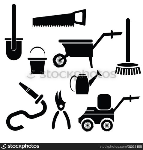 illustration with garden tools silhouettes on a white background for your design