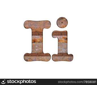 Illustration with i letter in wooden and rusty metal.