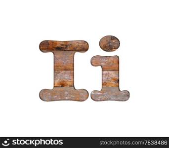 Illustration with I letter in wooden on white background.