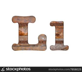 Illustration with L letter in wooden and rusty metal.