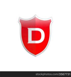 Illustration with letter D secure shield on white background.