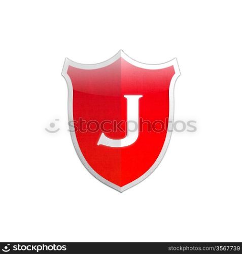 Illustration with letter J secure shield on white background.