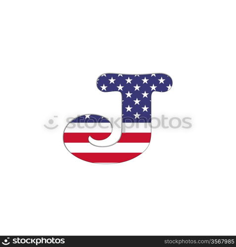 Illustration with letter J USA Abc flag on white background.