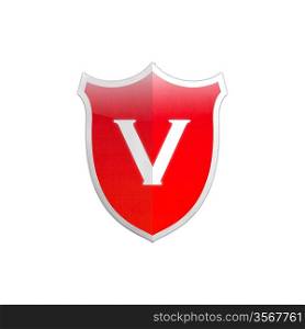 Illustration with letter V secure shield on white background.