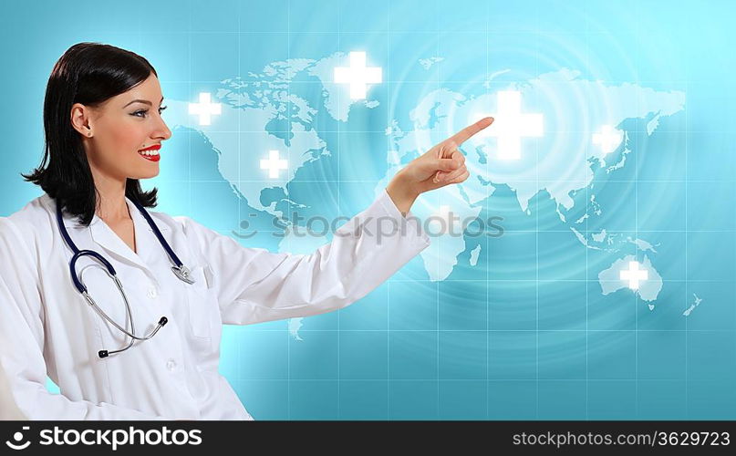 Illustration with medical background having heart beat, doctor and stethoscope