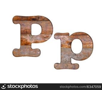 Illustration with P letter in wooden on white background.