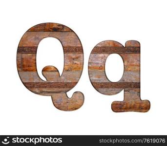 Illustration with Q letter in wooden and rusty metal.