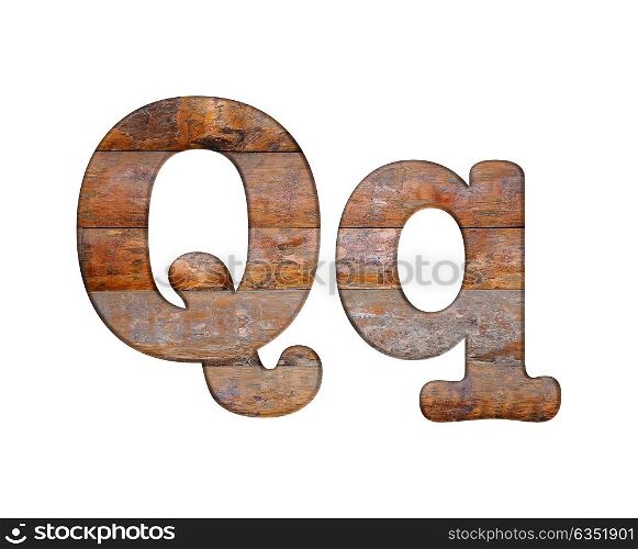 Illustration with Q letter in wooden on white background.