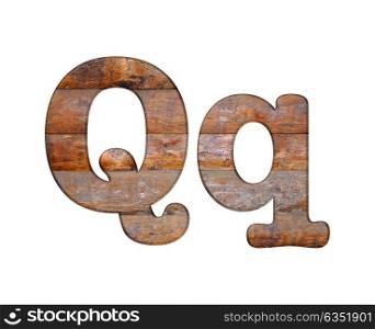 Illustration with Q letter in wooden on white background.