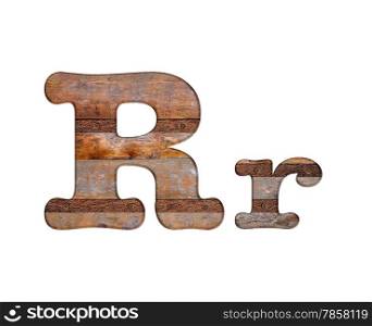 Illustration with R letter in wooden and rusty metal.