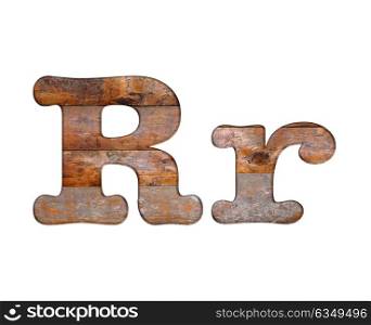 Illustration with R letter in wooden on white background.