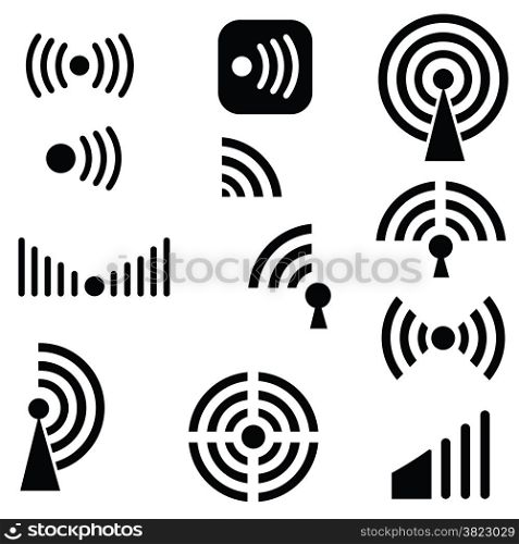 illustration with Radio waves silhouettes on white background