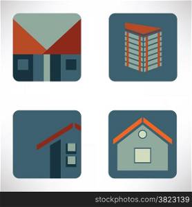 illustration with real estate icons on white background
