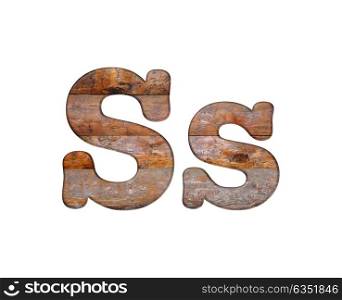 Illustration with S letter in wooden on white background.