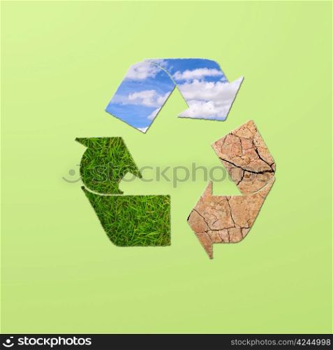 Illustration with sign recycle planet on green background.