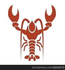 illustration with silhouette of red lobster on a white background