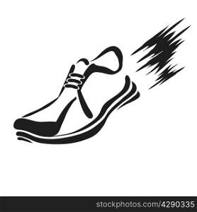 illustration with silhouette of running shoe icon on a white background