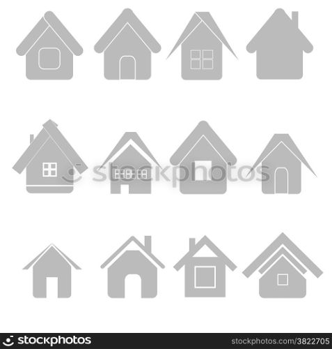 illustration with silhouettes house set on white background