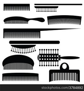 illustration with silhouettes of combs on a white background for your design