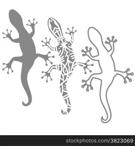 illustration with silhouettes of salamander on white background