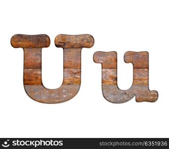 Illustration with U letter in wooden on white background.