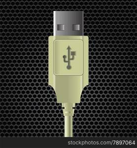 illustration with USB cable on dark metal perforated background