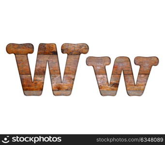 Illustration with W letter in wooden on white background.