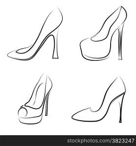 illustration with woman shoes icons on white background