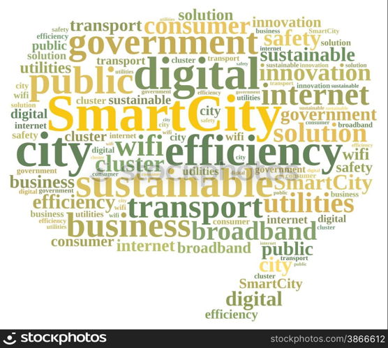 Illustration with word cloud about smart city