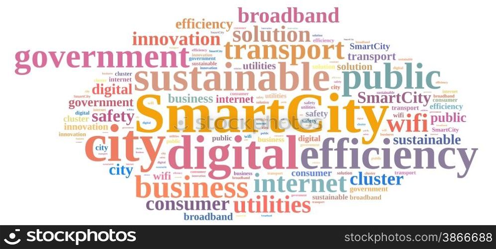 Illustration with word cloud about smart city