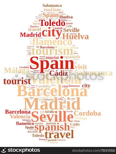 Illustration with word cloud city tourism in Spain
